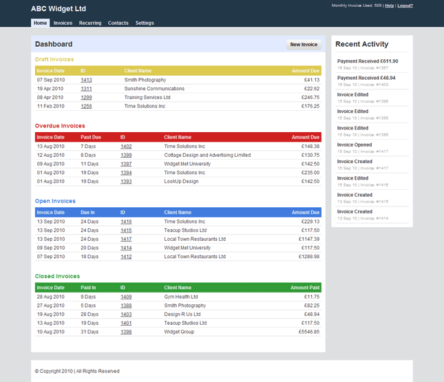 dashboard screenshot